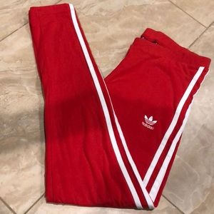 Adidas 3 Stripe Red Leggings